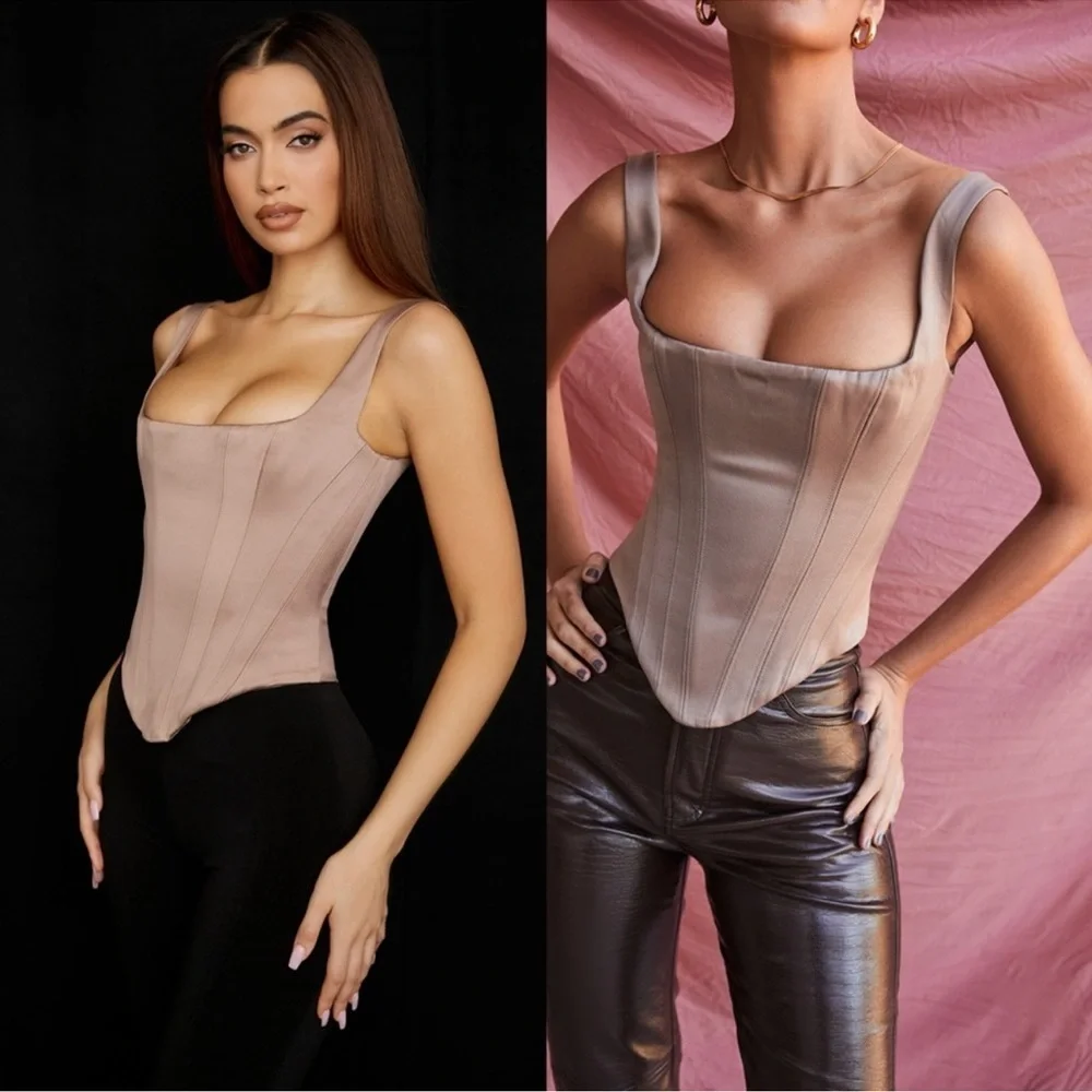 NWOT House Of CB Rafa Stone Satin Longline Corset Sz L
